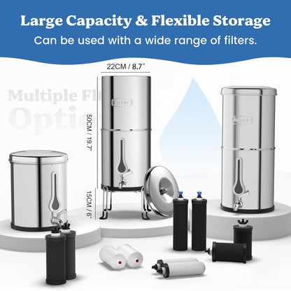 Waterfiltersysteem met druppelvormig kijkvenster, zwaartekracht, waterfilter, drinkwater met 4 filters, voor thuisgebruik, camper, reizen