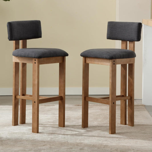 chairus Bar Stool Vintage Wooden Bar Stool Linen Solid Wood Base Comfortable Cushion Children's Chair Bar 66 cm for Counter Grey - QUORE