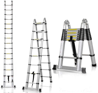 Telescopische ladder van aluminium, 5 m, 16 stappen, maximale belasting 150 kg