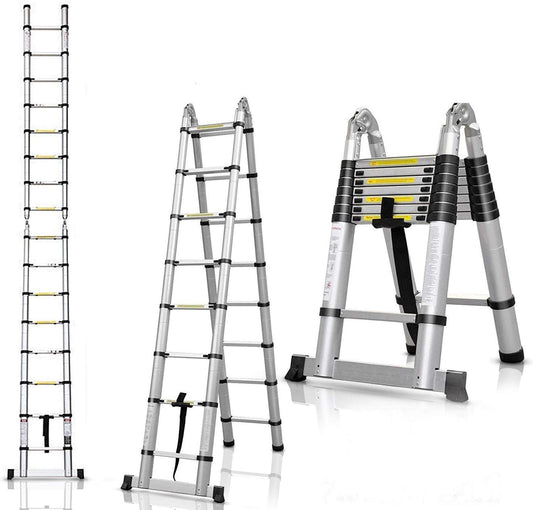 Telescopische ladder van aluminium, 5 m, 16 stappen, maximale belasting 150 kg