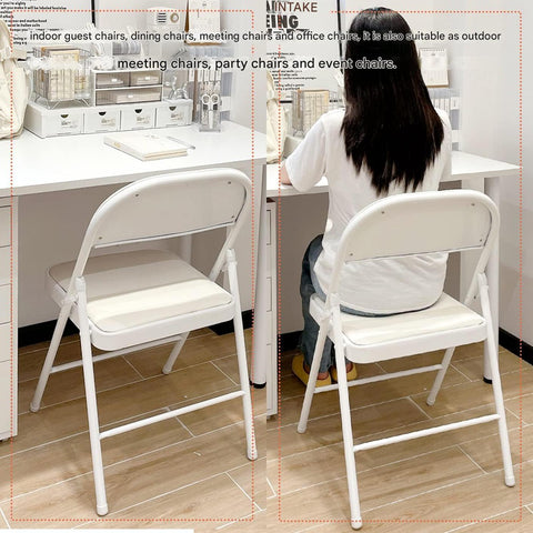 Klapstoel - Vouwstoel - Eettafelstoelen - Set van 4 - Opklapbare Stoelen - Draagbare - Makkelijk  Opbergbare - met Metalen Frame  - voor Binnen - Buiten - Kantoor - Kamperen - Vinyl - 46 x 46 x 75 cm - Wit