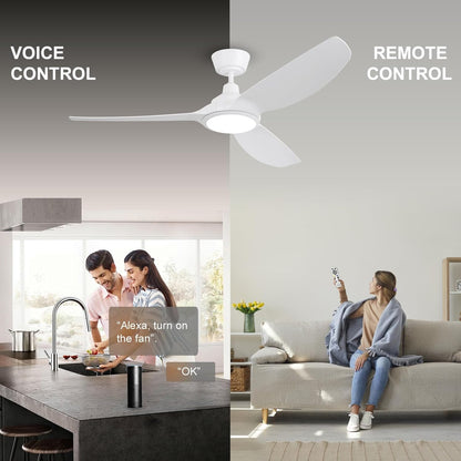 Ovlaim Plafondventilator, 132 cm, met kunststof bladen en ledverlichting, incl. afstandsbediening, DC-energiebesparende motor, ultralicht, voor zomer en winter, wit [energieklasse D].