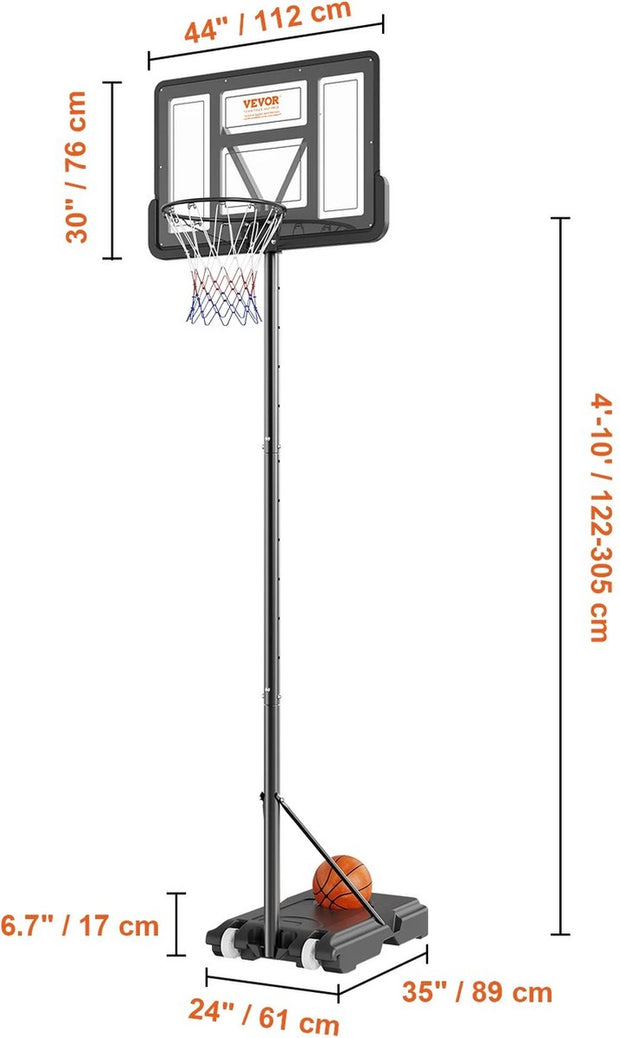 Verstelbare Basketbalpaal - Basketbalring - Voor Buiten - 1.2 tot 3 Meter Hoog