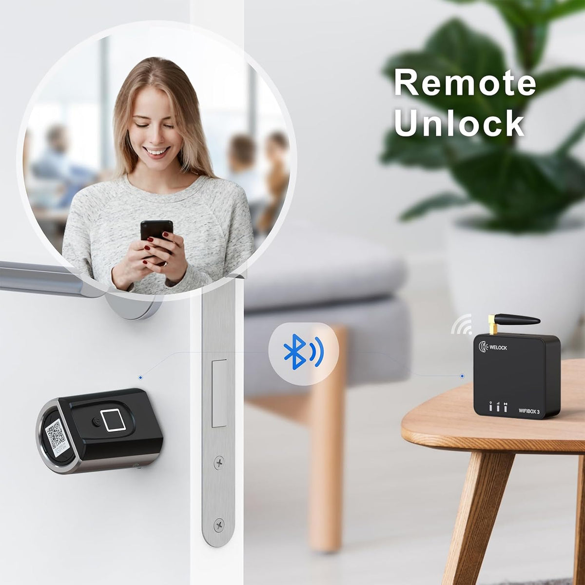 WELOCK Vingerafdruk Elektronisch Deurslot Voordeur SECBN51WIFIBOX 3, RFID-Kaart Transponder, Ble APP WIFI Werkt met Alexa IP65 Voor 30-70mm Deur Gateway Combikit
