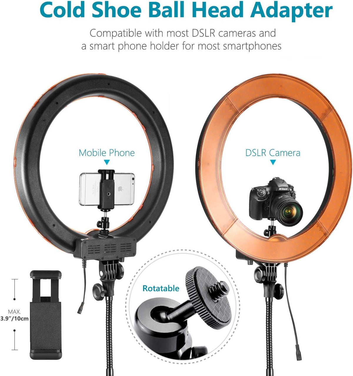 Neewer Camera foto video ringlicht kit: 18 inch / 48 centimeter buiten 52W 5500K dimbaar LED ringlicht licht stand Bluetooth ontvanger voor smartphone YouTube zelfportret opnames