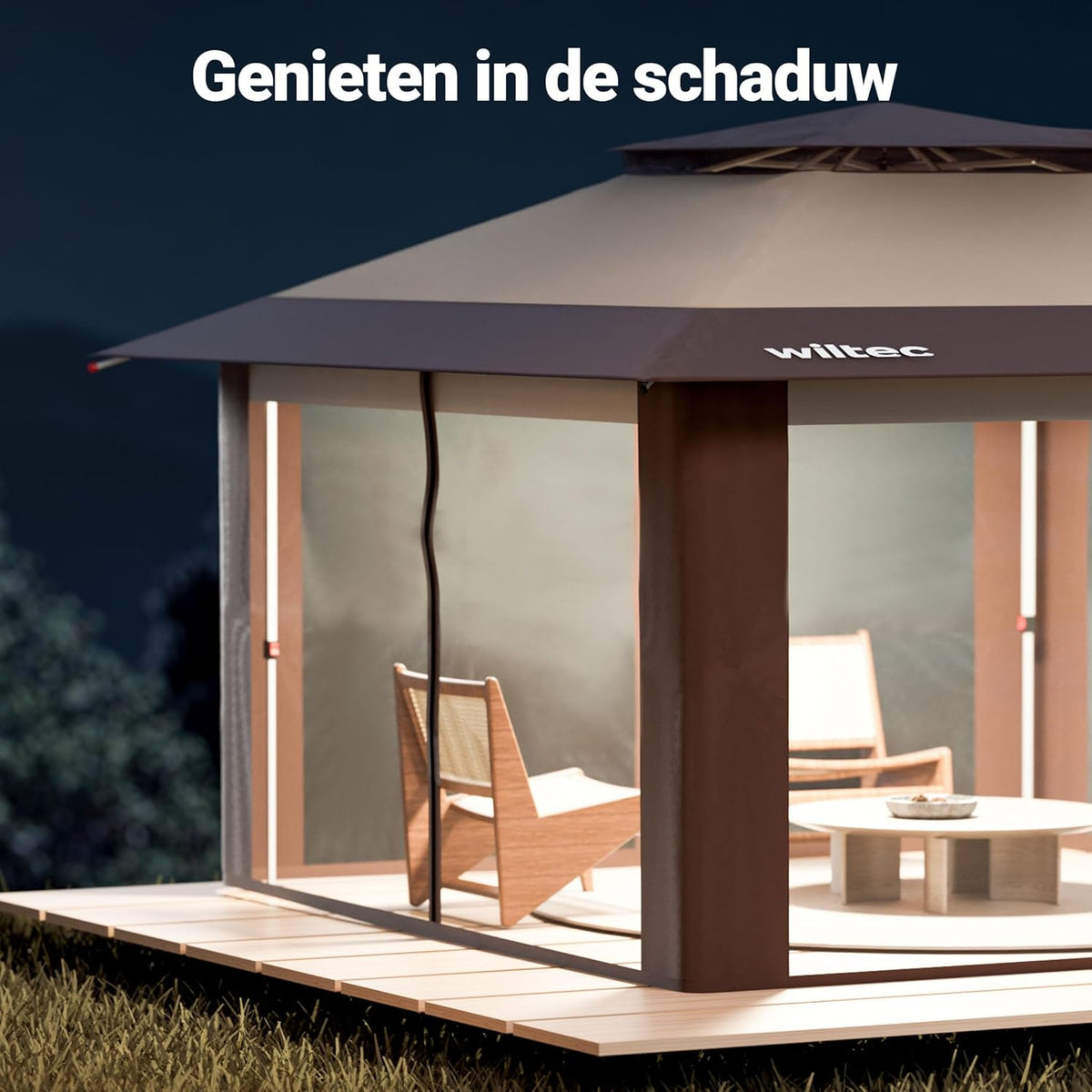 Wiltec opvouwbaar paviljoen partytent met muggennet tuinpaviljoen beige 4 x 4 m