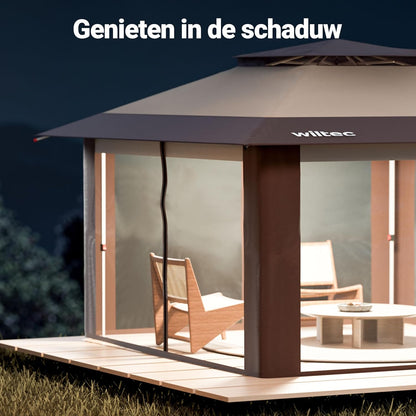 Wiltec opvouwbaar paviljoen partytent met muggennet tuinpaviljoen beige 4 x 4 m