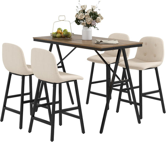 Bartafelset – Barset – Bistroset – Hoektafel – Barkrukken – Industrieel Design – 120x60x91 cm – Stalen Frame – Beige