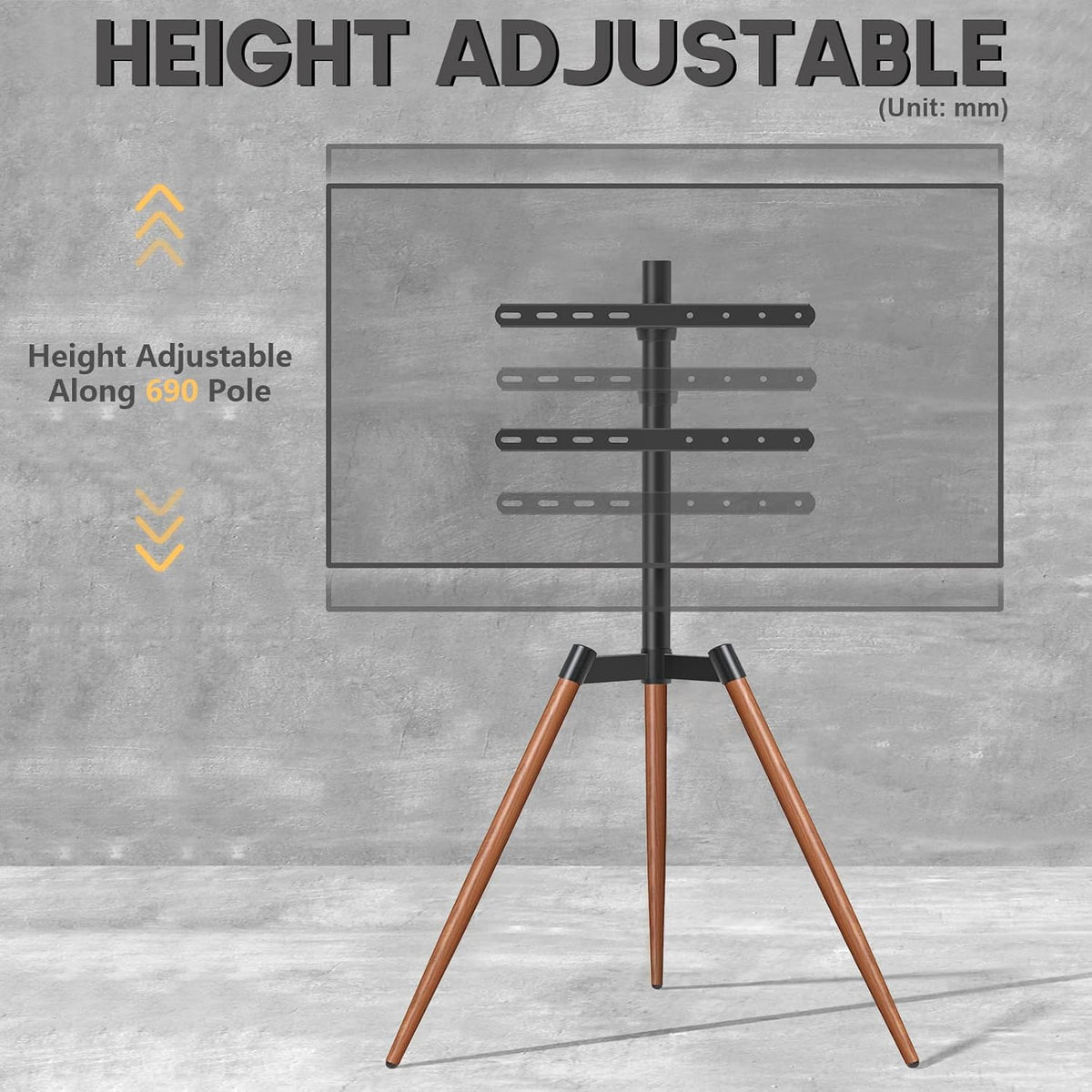 Tv vloerstandaard met statief – Bruin – Tv voet – Tv standaard – Televisiestandaard – Televisiestatief – Draaibaar en in hoogte verstelbaar – Geschikt voor 32 tot 65 inch en VESA 100x100 tot 400x400