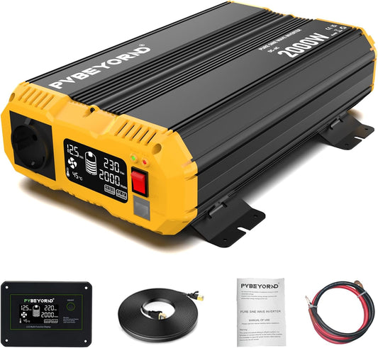 Omvormer 12V naar 230V Zuivere Sinus 2000W/4000W Spanningsomvormer 12V 230V Met een externe LCD-controller, geschikt voor campers en elektrische installaties in huis