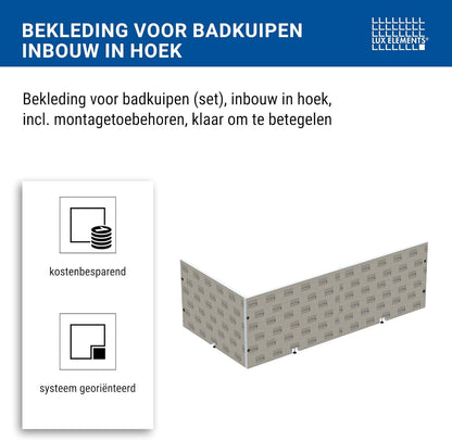 LUX ELEMENTS Bekleding voor badkuipen (set) inbouw in hoek klaar om te betegelen I 2x hardschuimplaten + montagemateriaal I Schimmelresistent