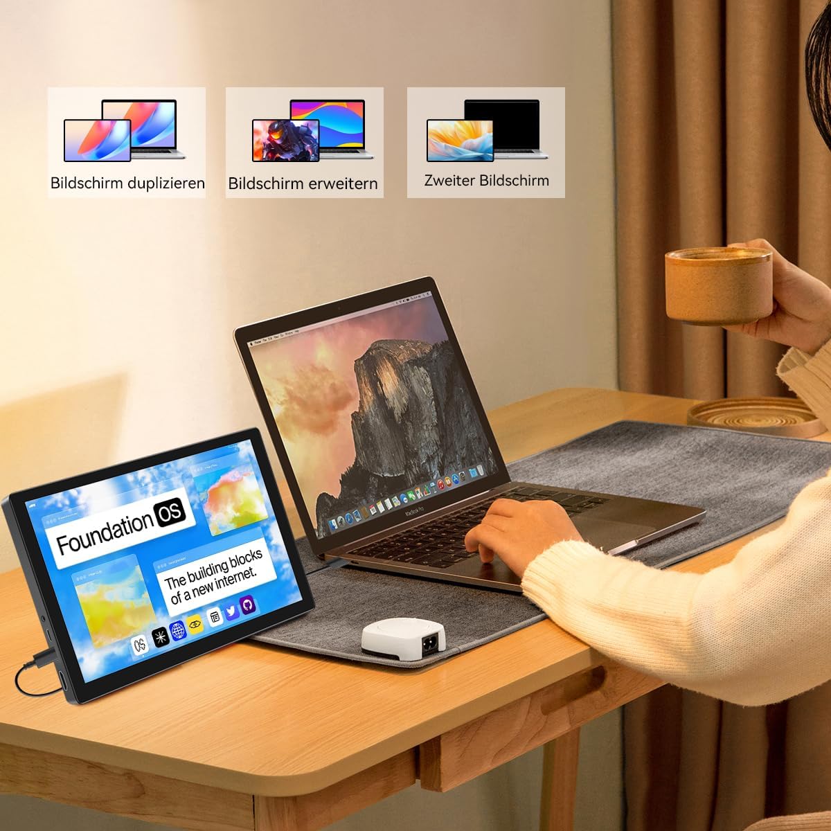 Portable Monitor, Touch Screen, 10.1 inch, IPS Screen, 1366 x 768P, 60Hz, 400 Brightness, 99% sRGB, HDMI, USB-C Monitor, Compatible with Xbox PS3/4/5, Laptop, Small Touchscreen, Portable Monitors - QUORE