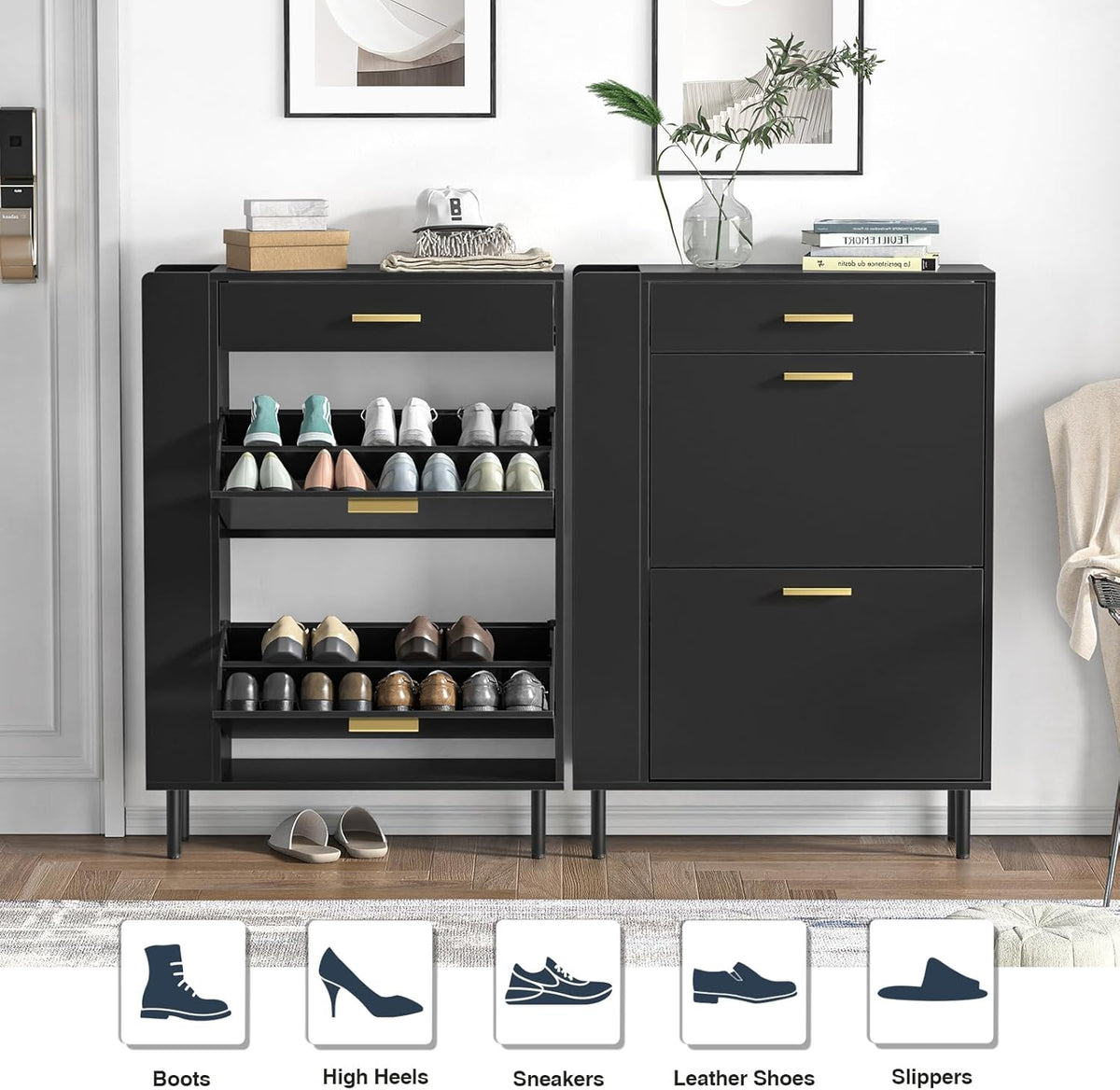 Schoenenkast – Schoenrek – Schoen opberger – Schoenenhouder – Schoenmeubel – Met Verstelbare Vakverdelers – Ruimtebesparend Ontwerp 75x24x105 cm – Rustiek Wit