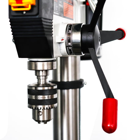 KATSU Tools Industriële bankpijlerboormachine, 900 W + 20 mm boorkop + 12 snelheden elektronische variabele snelheidsschakelaar + 85 mm maximale boordiepte + max. 2380 tpm + in hoogte verstelbare
