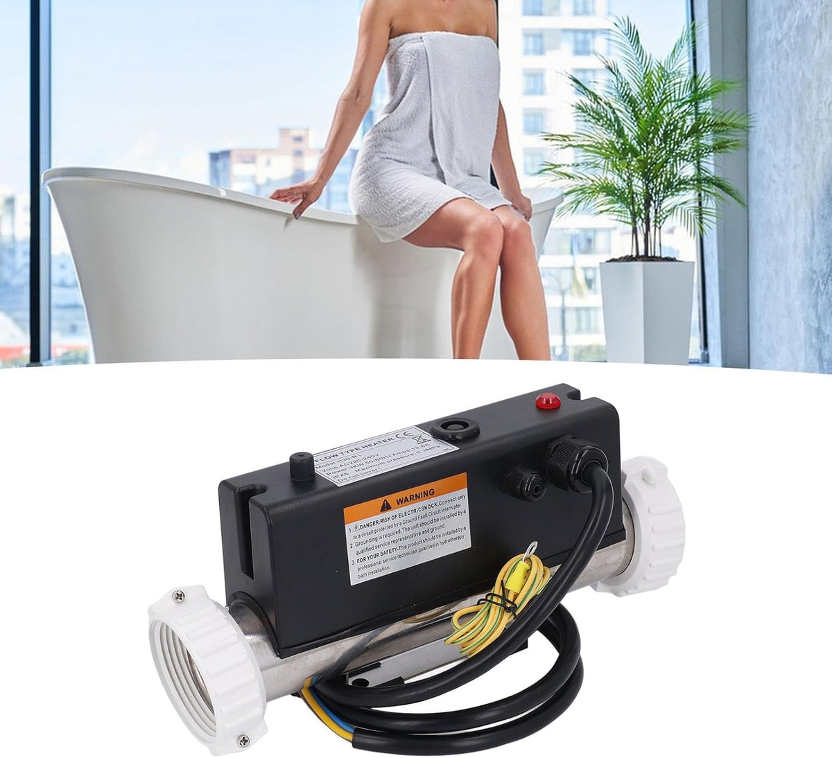 Zwembadverwarmer – Elektrische Zwembadboiler – Waterthermostaat – Spa Verwarmer – Bubbelbad Verwarmer – 2 kW – Automatische Temperatuurregeling – Bescherming Tegen Droogverbranding