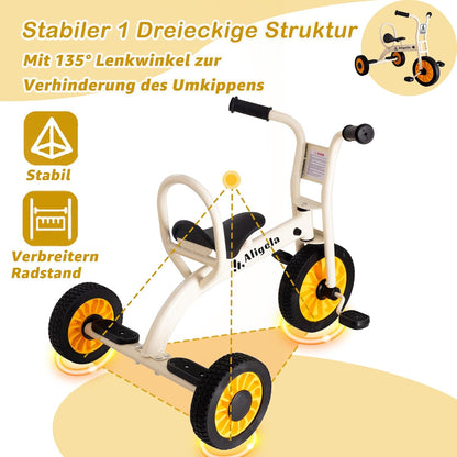 Kinderdriewieler, voorschoolse driewieler met koolstofstalen frame, 85 cm x 65 cm, rood, draagvermogen 220 lb, beige-wit
