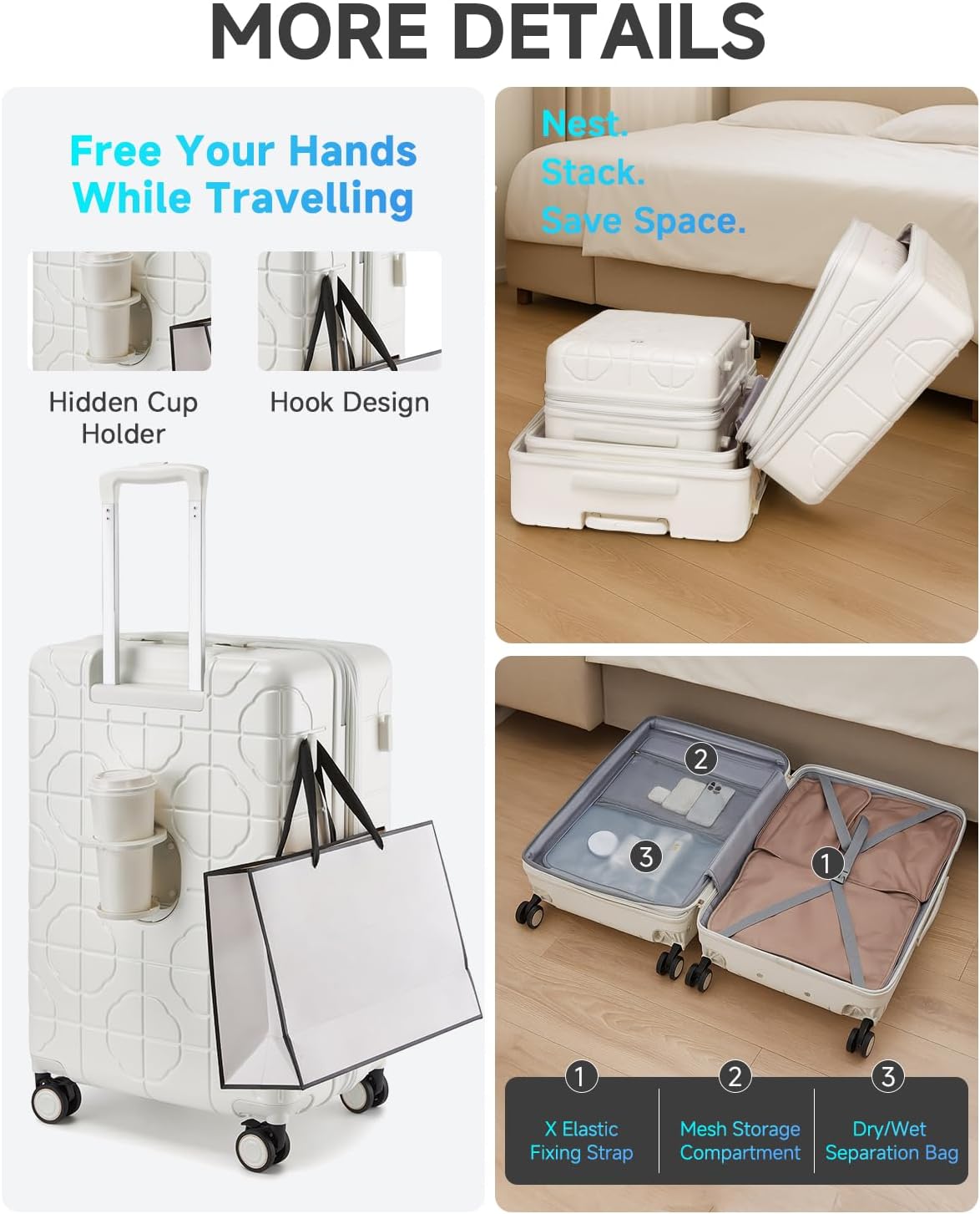 Sea choice Kofferset 3-delig Hardshell Uitbreidbaar Reiskoffer Polycarbonaat Lichte Trolley Rollkoffer Hardshell Bagageset M/L/XL, met Spinnerwielen TSA Goedkeuring Slot en 4 Wielen