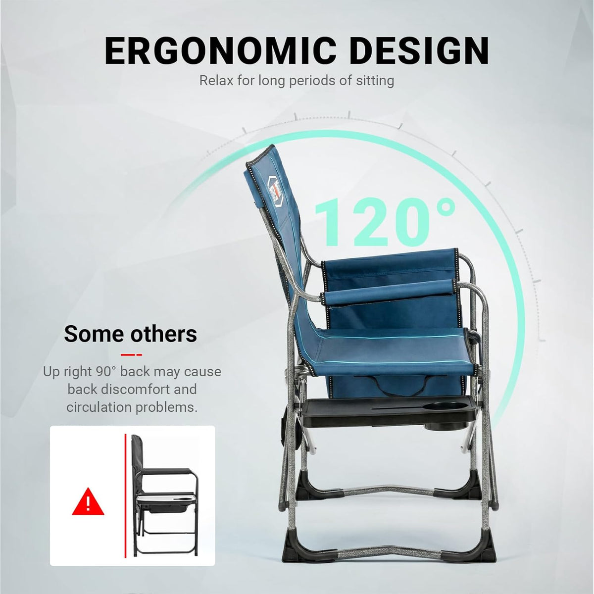 OVERMONT Oversize directors campingstoelen voor volwassenen - 180 kg zware opvouwbare buitenstoelen met opvouwbare bijzettafel en koeltas voor buiten, festival, barbecue, strand, picknick, vis