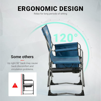 OVERMONT Oversize directors campingstoelen voor volwassenen - 180 kg zware opvouwbare buitenstoelen met opvouwbare bijzettafel en koeltas voor buiten, festival, barbecue, strand, picknick, vis