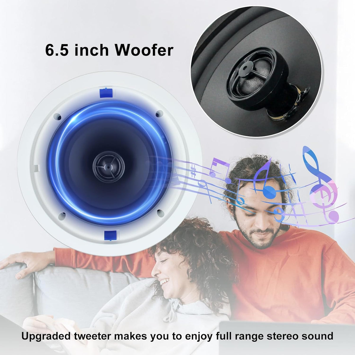 Plafondluidsprekers – Plafondspeakers, inbouwspeakers, inbouwluidsprekers, wandluidsprekers – Set van 4, 6,5 Inch – 2-Weg geluid met verbeterde tweeters – 640 Watt totaal