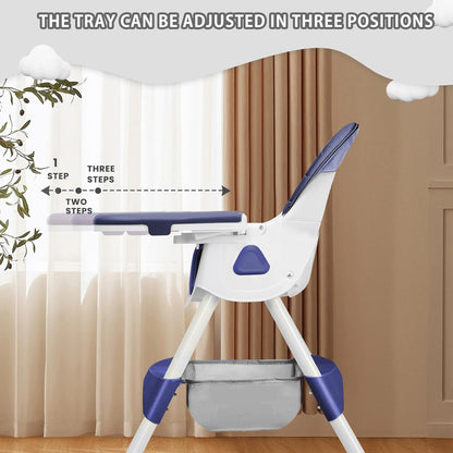 Opvouwbare Kinderstoel - Met Grote Antislipmat en Speelgoedrek - 6 Maanden en Ouder - Donkerblauw
