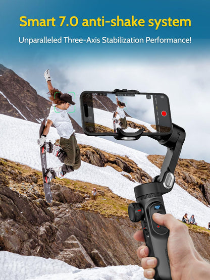 3-Assige Gimbal Stabilizer voor iPhone & Android – Telefoon Gimbal – Smartphone Stabilisator – iPhone Gimbal – Videostabilisator – AI-Tracking en 6000 Lux Vullicht – Opvouwbaar en Compact