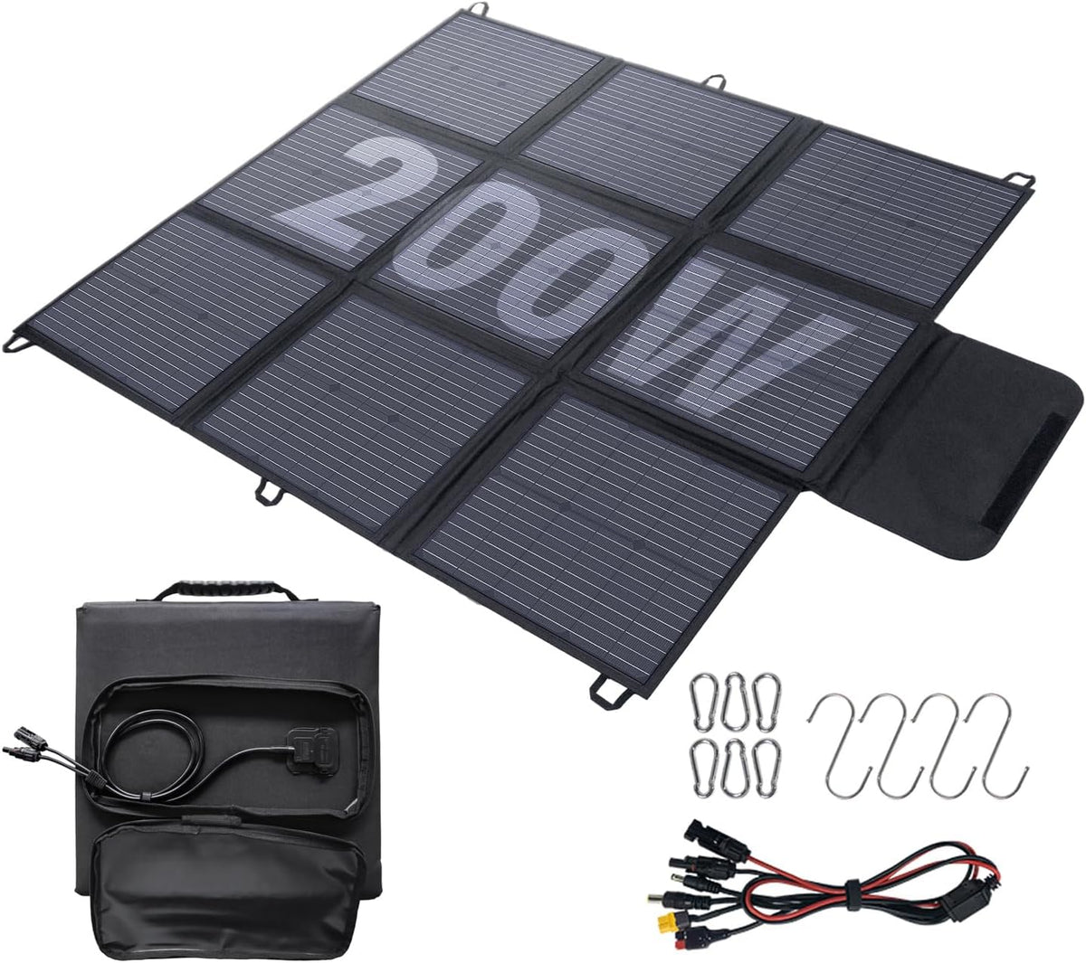 Opvouwbaar zonnepaneel, 200 W, 3 m kabel, zonne-oplader, IP67 waterdicht en stofdicht, hoge uitgangsconversie-efficiëntie, 22%, draagbare oplader, zonnestroom, zonnepaneel, camping, outdoor