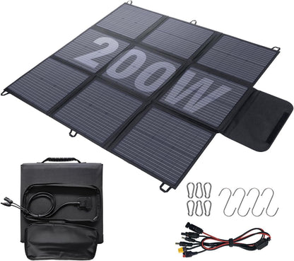 Opvouwbaar zonnepaneel, 200 W, 3 m kabel, zonne-oplader, IP67 waterdicht en stofdicht, hoge uitgangsconversie-efficiëntie, 22%, draagbare oplader, zonnestroom, zonnepaneel, camping, outdoor