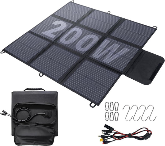 Opvouwbaar zonnepaneel, 200 W, 3 m kabel, zonne-oplader, IP67 waterdicht en stofdicht, hoge uitgangsconversie-efficiëntie, 22%, draagbare oplader, zonnestroom, zonnepaneel, camping, outdoor