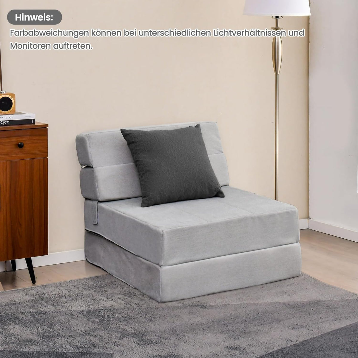 FANTASK 3-in-1 inklapbare slaapbank, klapmatras, schuimrubber, extra dik (15 cm), bankbed, vloermat, vouwmatras, gastenmatras met afneembare en wasbare overtrek, 190 x 71 x 15 cm, grijs