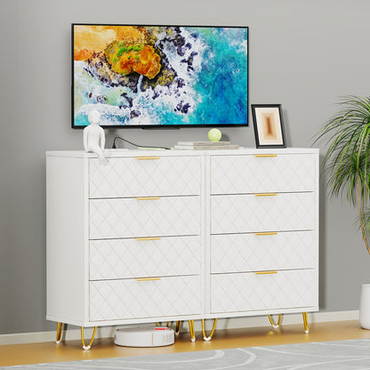 Modern White & Golden Storage Cabinet with PU Drawers - Heavy-Duty Organizer with Metal Handles, Space-Saving Design for Living Room, Bedroom, Entryway - Easy Assembly, Sturdy Construction, Cabinet Storage, Bedroom Furniture,