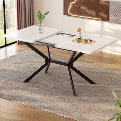 Uitklapbare Eettafel – Uitschuifbare Tafel – Verlengbare Eettafel – Klaptafel – Keukentafel – Mat Wit MDF – Zwarte Metalen Poten – 120-160x80 cm – Geschikt Voor 4-6 Personen