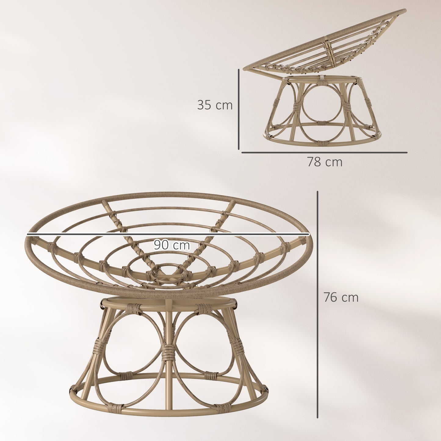 Papasan Stoel – Rattan Stoel – Draaibare Relaxstoel – Rotan Lounge Stoel – Wicker Tuinstoel – 360° Draaibaar – Weerbestendig Stalen Frame