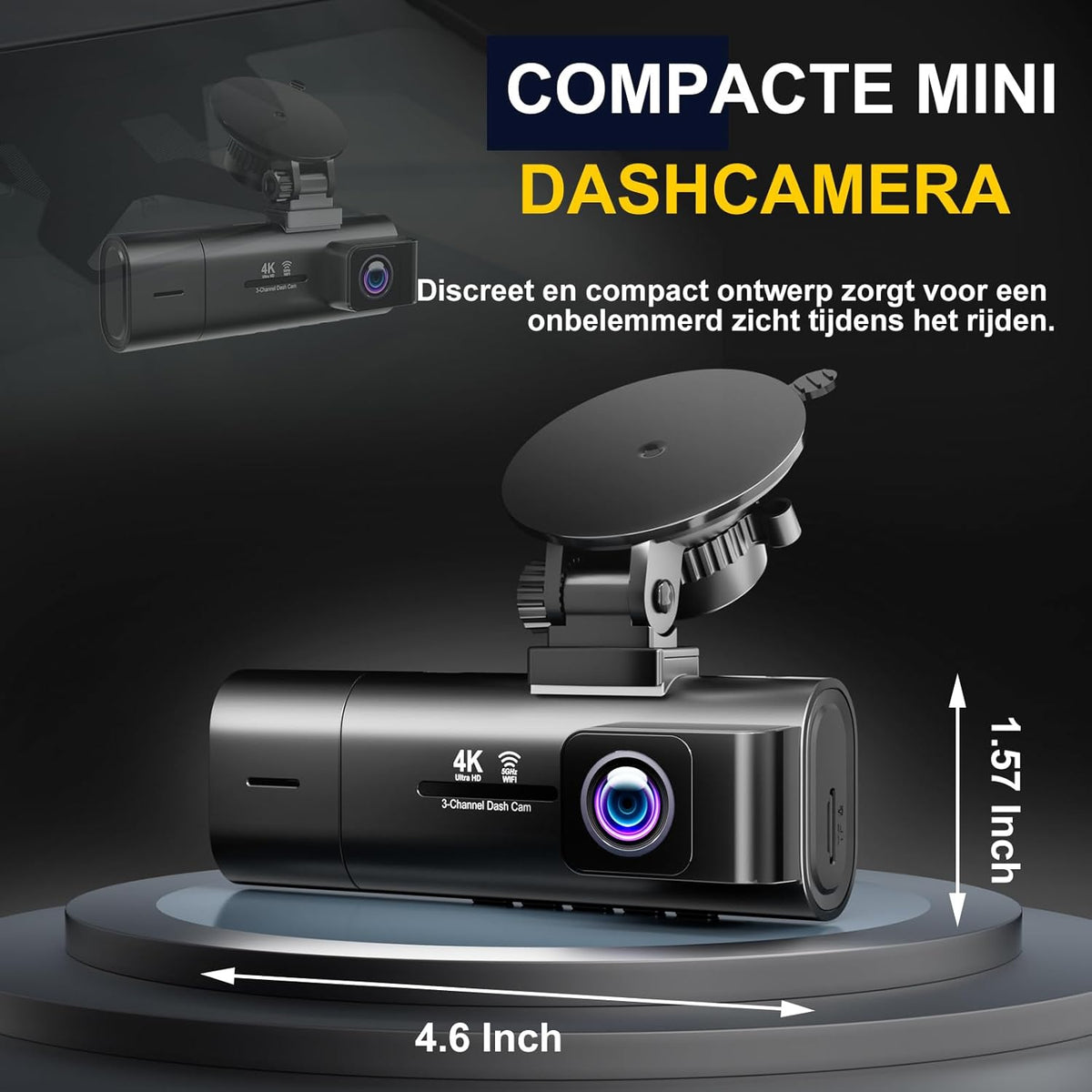 Dash Cam voor en achter binnen, 3-kanaals dashcam voor auto, 5G WiFi-autocamera met 64GB SD-kaart, 4K+1080P+1080P Triple Lens Dash Camera, 3,1 inch scherm, 170° groothoek, nachtzicht, parkeermodus