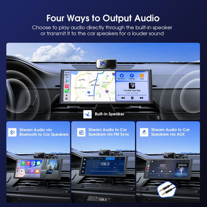 9,26 inch Wireless Apple-CarPlay met 60 fps scherm, Android Auto, met 3 camera's (Front Dash Cam, Rear, Intemal), Portable CarPlay met OTA/GPS-navigatie/Mirror Link/Spraakbediening/Bluetooth/AUX/FM