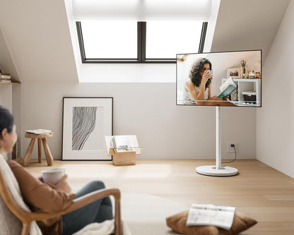 FITUEYES Design tv-standaard, oprolbaar, voor 32-65 inch televisie, mobiele tv-standaard, in hoogte verstelbaar, modern, minimalistisch, voor woning, kantoor, thuis