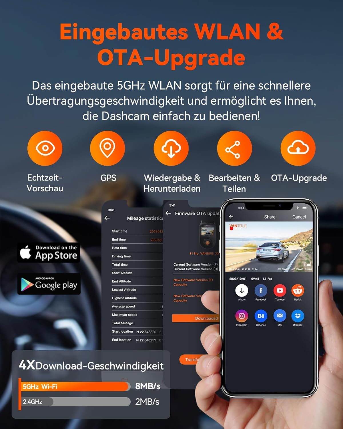 Vantrue S1 Pro 2.5K 60fps Dual Dashcam WiFi nachtzicht STARVIS 2 HDR spraakbesturing geïntegreerde GPS-modus
