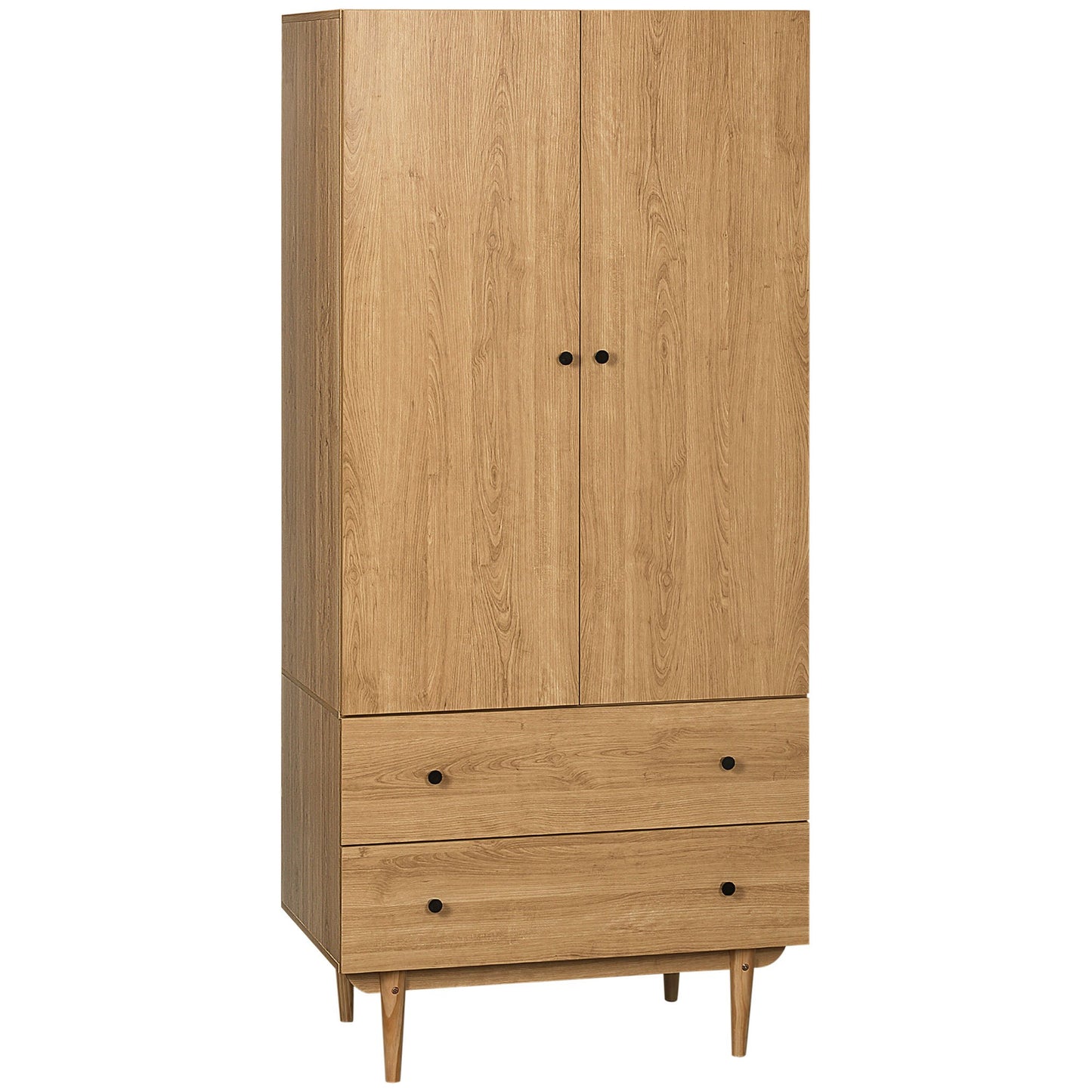 Kledingkast – Garderobekast – Opbergkast – Linnenkast – Kast met Laden – 2-Deurs Met Hangrail – Ruime Opbergruimte – Houten Look – 80x52x180 cm