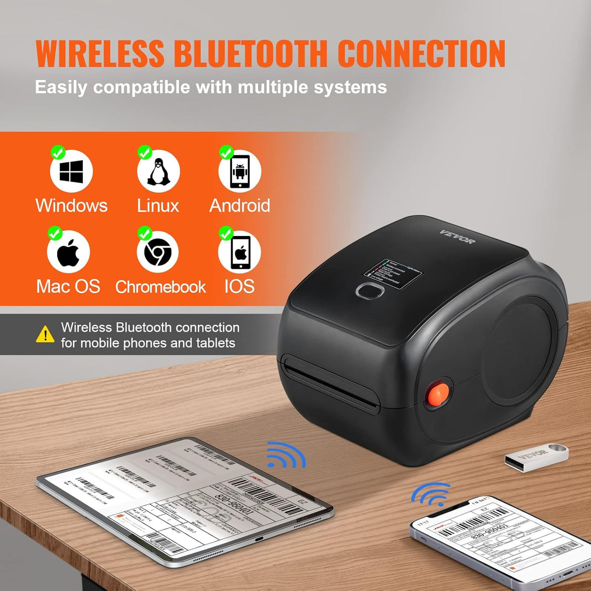 VEVOR Bluetooth labelprinter, HD (300DPI) DHL labelprinter, automatische herkenning van etiketten, ondersteunt Windows/MacOS/Linux/Chromebook, geschikt voor Amazon, Ebay, Etsy, enz