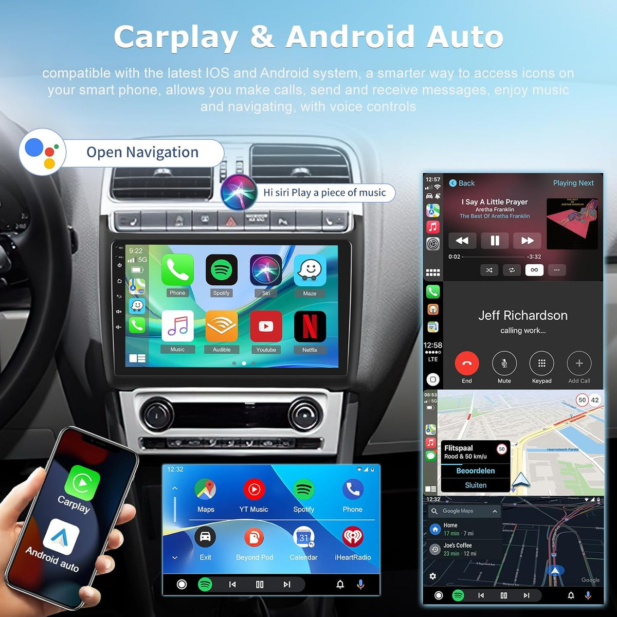 2G+64G Android 13 Car Radio for VW Volkswagen Polo 2008-2020 with Wireless Carplay & Android Auto, 9 Inch Touchscreen Car Stereo with WIFI/GPS/FM RDS/Bluetooth+AHD Rear View Camera