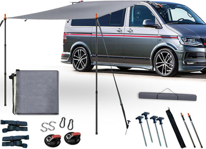 Zonnezeil met bies, luifel voor auto, V-w T5, camping, luifel, autoluifel, met kederrail (4-6 mm), T4, T6, waterdicht, anti-uv, tent stangen, zuignap