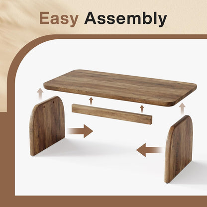 Tribesigns Rectangular Coffee Table, 111cm Wooden Rectangular Living Room Table, Farmhouse Accent Center Table, Low Cocktail Tea Table with Sturdy Base and Rounded Corners, Easy Assembly, Rustic