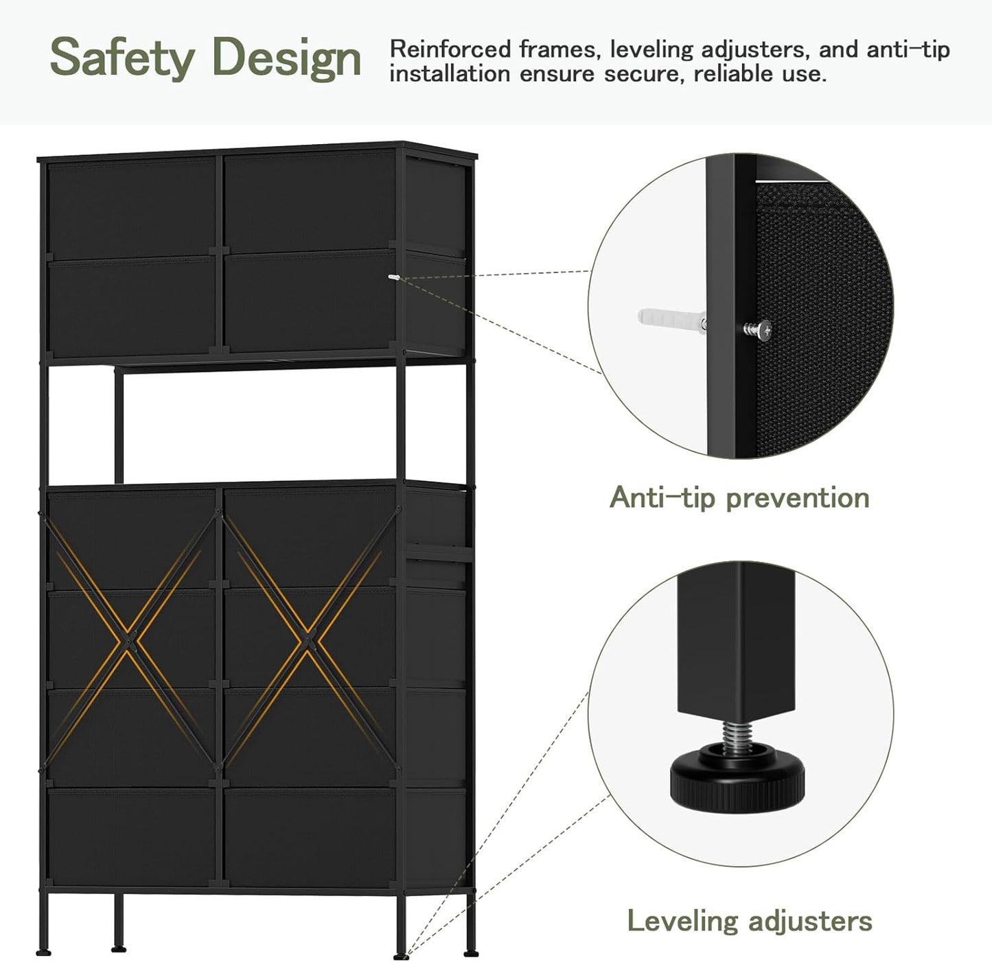 Ladekast – Ladenkast – Commode – Dressoir – Opbergkast – 12 Lades – Met Open Middenstuk – Zwart Metalen Frame