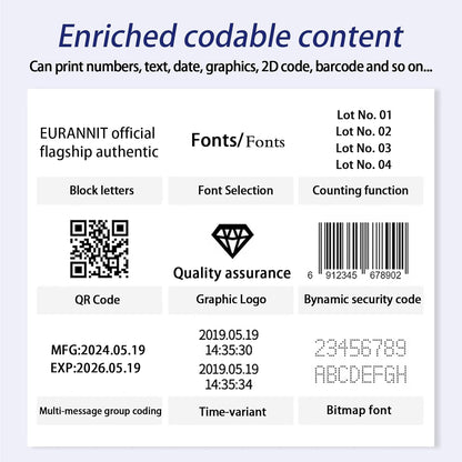 Automatische inkjetcodemachine voor de lijn, 260E thermische inkjetprinter met 7 inch touchscreen voor datum/partij/QRCode/Barcode/Logo enz. (1 mondstuk/12,7 mm)