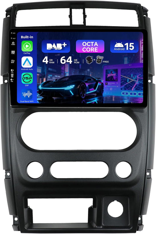 MSD Ingebouwd DAB - Autoradio Voor Suzuki Jimny 3 (2005-2019) | Android 15 GPS Navi Radio | CarPlay Android Auto Stuurwiel Dual-Band WiFi DSP 4G Bluetooth | MIC Camera | 4G+64G Octa-Core 2 Din 9 Inch