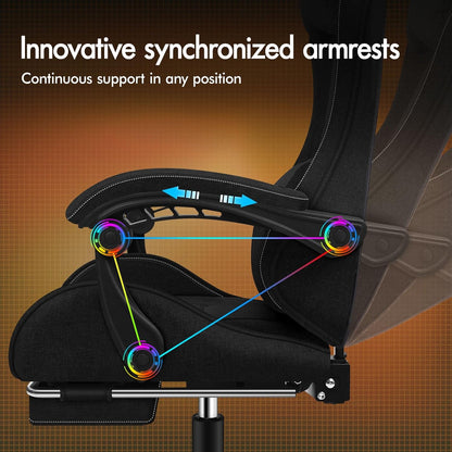 ALFORDSON Gaming Chair with Massage Lumbar Spinal Cushion, Ergonomic Gamer Racer Chair with Adjustable Backrest, Swivel Chair with Footrest, Height Adjustable, Black - QUORE