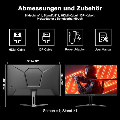 Minifire Gaming Monitor 27 inch 2K, 180Hz IPS, WQHD (2560×1440), 1ms (OD), HDR, 120% sRGB, AMD FreeSync, HDMI 2.0 &DP1.2 * 2, VESA (100 x 100mm), tilt adjustable, eye-care mode - QUORE