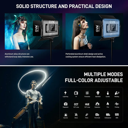 RGB LED-videolamp set van 2 met statieven – LED videolicht – Studiolamp – Fotolamp – Continu licht – 60 W per lamp – Bluetooth app-bediening