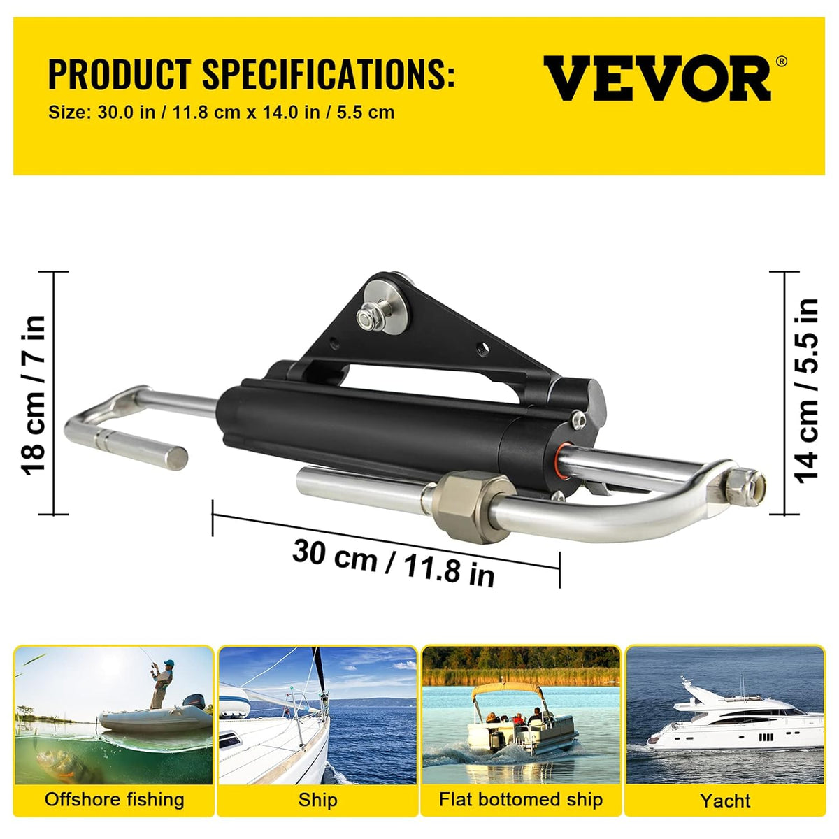 VEVOR Hydraulische Stuurcilinder, HC4645H Front Mount Hydraulische Buitenboordmotor Marine Stuurcilinder, Pak voor tot 150HP Boten Steering
