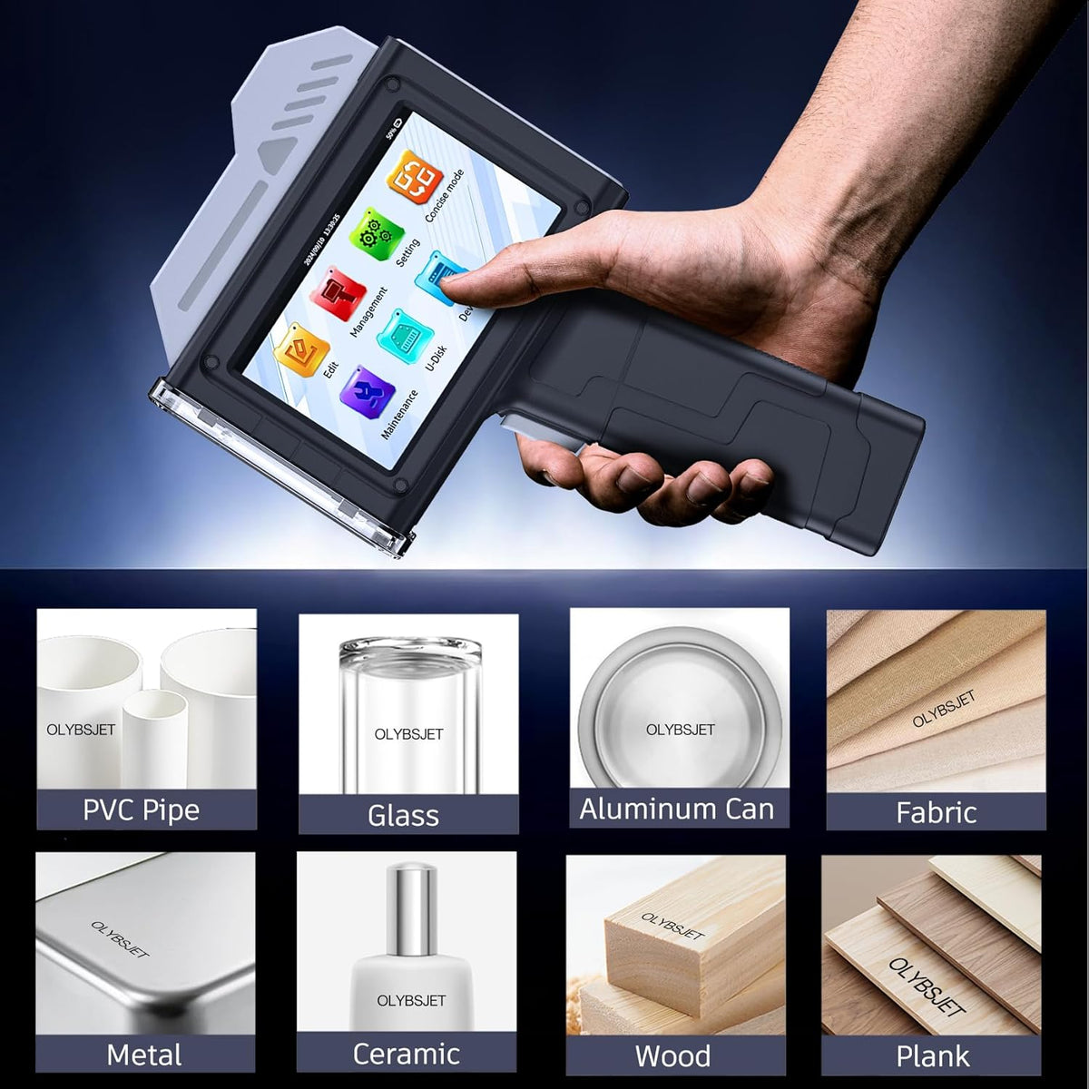 Handbediende inkjetprinter – Handprinter, draagbare inkjetprinter, codeprinter, inkjetcoderingsmachine – 25,4 mm afdrukhoogte met 4,3 inch HD touchscreen – 300 DPI en sneldrogende inkt met sterke hechting
